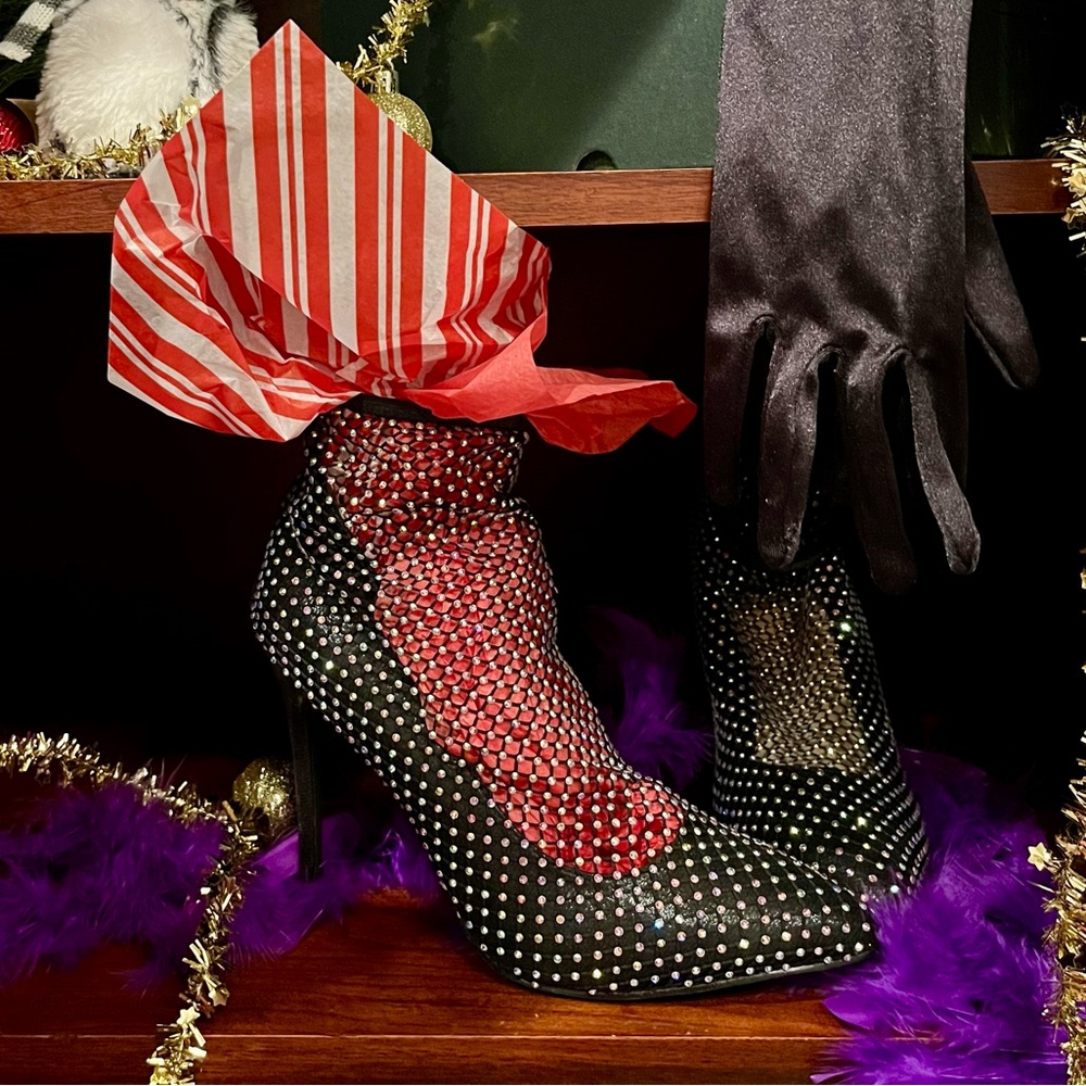 Elegant Rhinestone Fishnet Boots